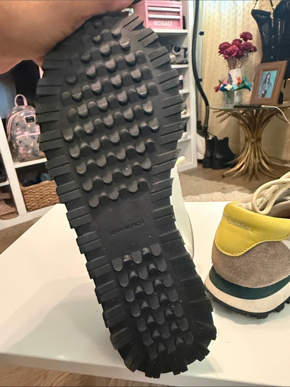 Tory Burch Nylon Yellow & Gray Suede-Trim Runner Sneakers